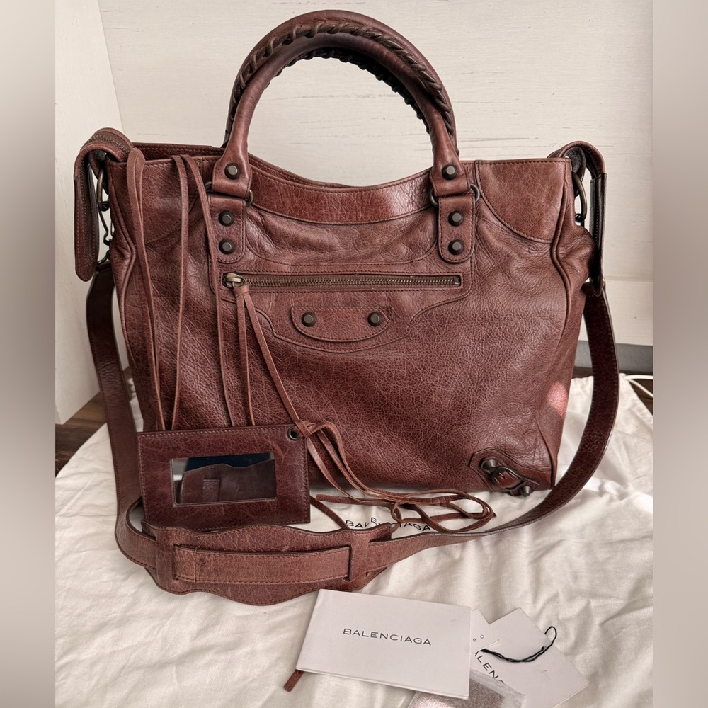 Sold—Balenciaga Brown Velo Leather Women's shoulder tote crossbody Bag